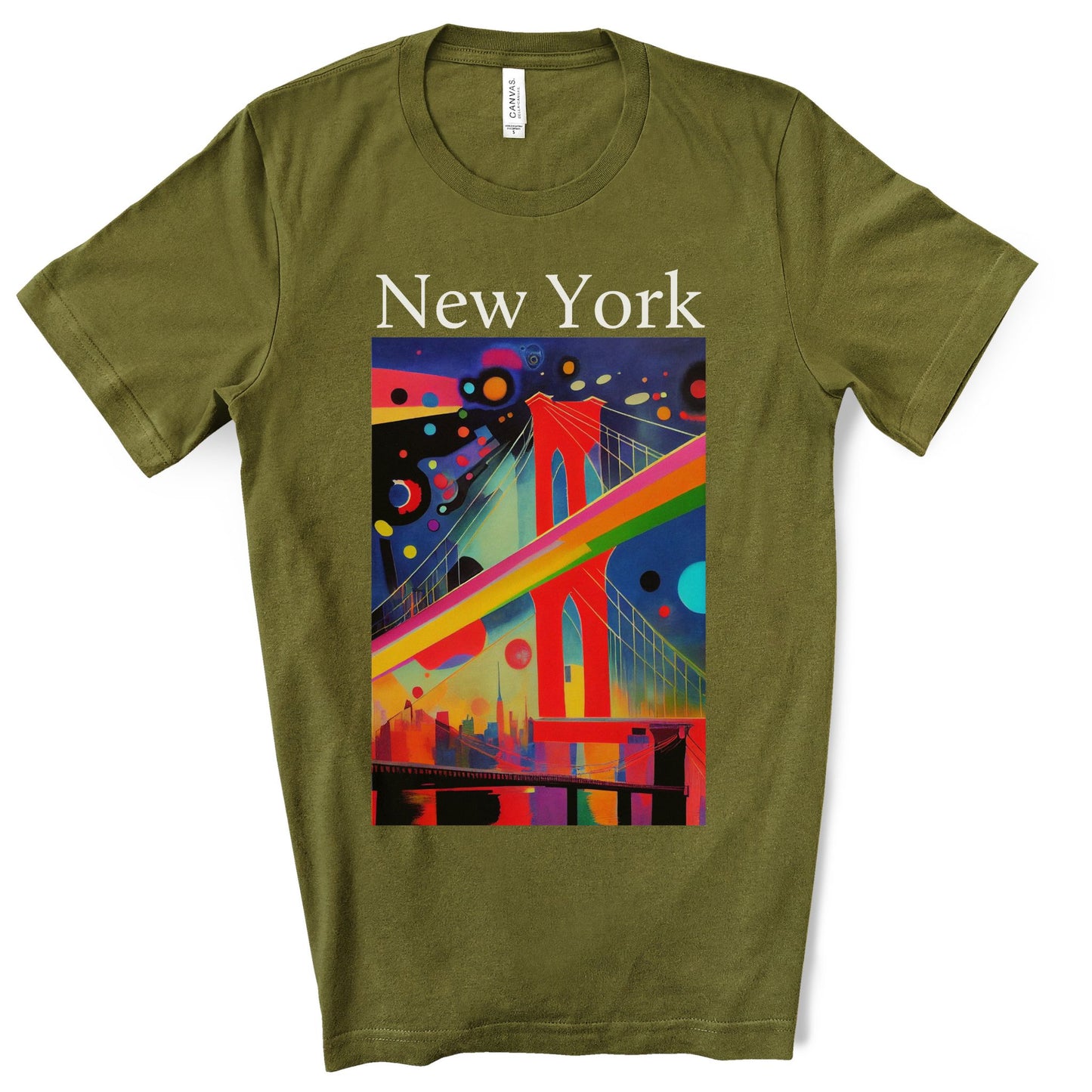Colorful Night At The Brooklyn Bridge, New York City. Original Art. Unisex Jersey Short Sleeve Tee.