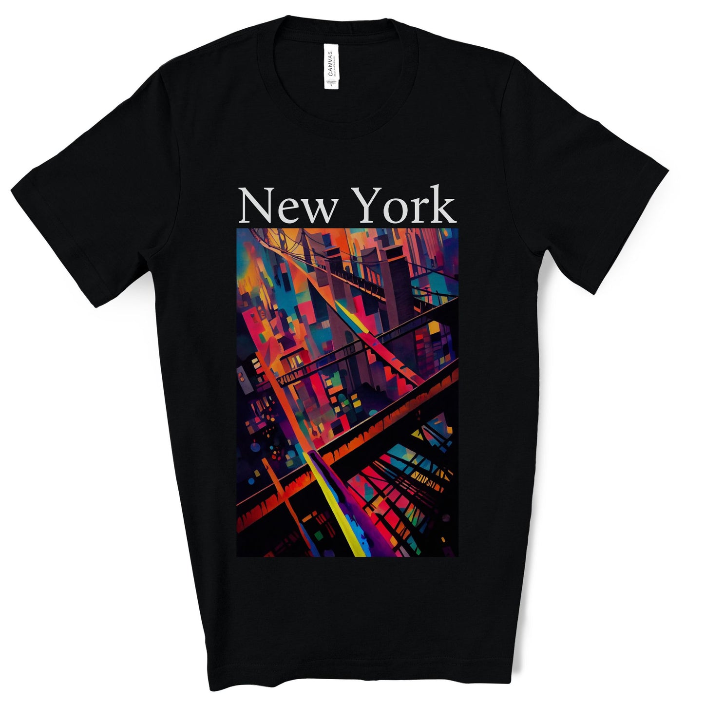 New York Historic Brooklyn Bridge In A Cubism Original Art. Unisex Jersey Short Sleeve Tee.