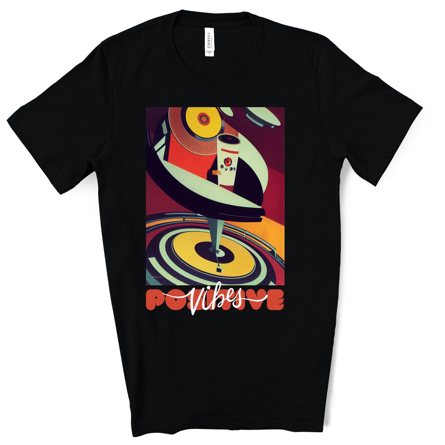 Positive Vibes - Retro Vinyl Music Records Original Art. Unisex Jersey Short Sleeve Tee.