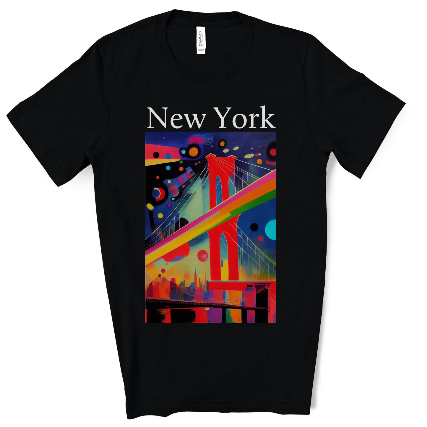 Colorful Night At The Brooklyn Bridge, New York City. Original Art. Unisex Jersey Short Sleeve Tee.