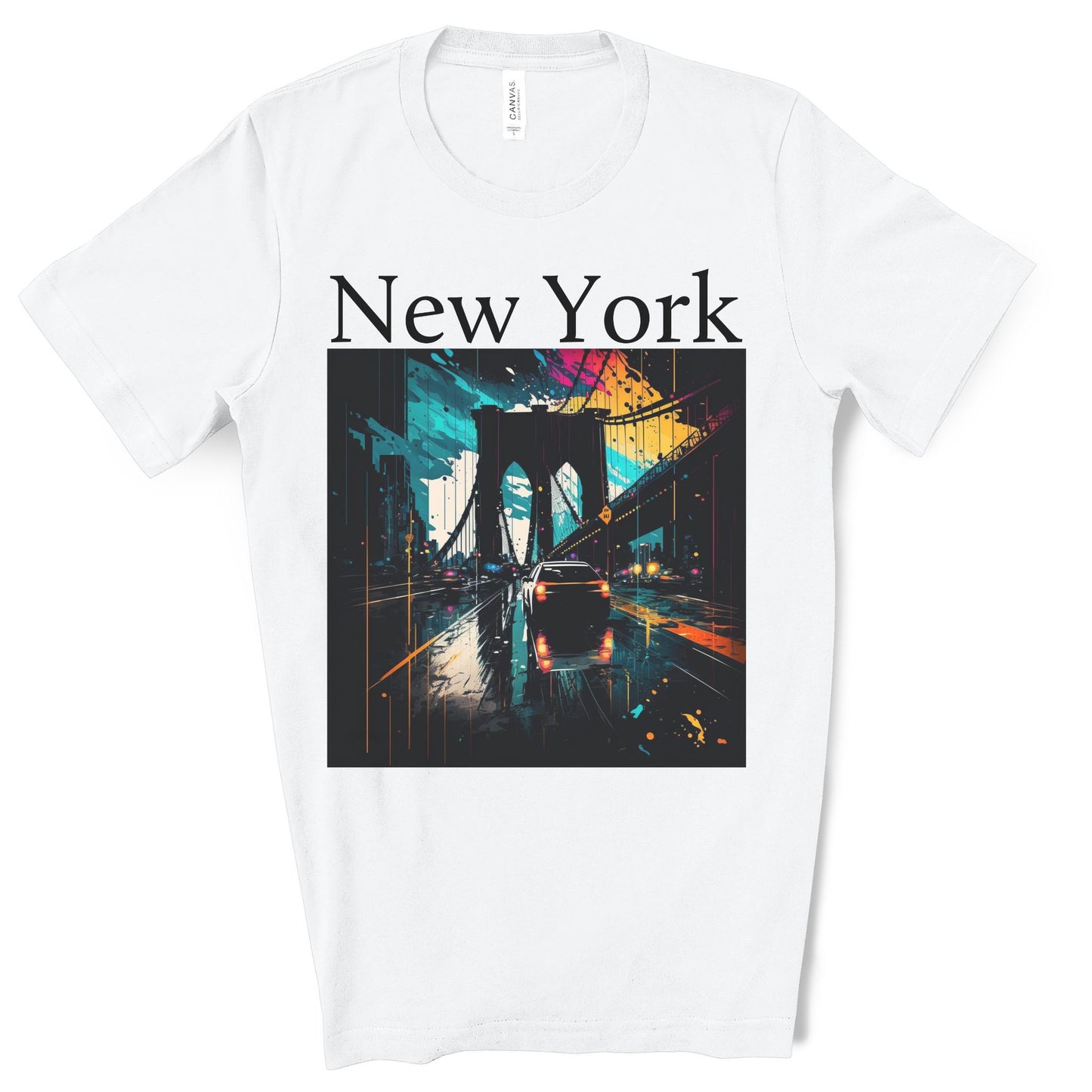 Rushing The Brooklyn Bridge, New York City. Unisex Jersey Short Sleeve Tee.