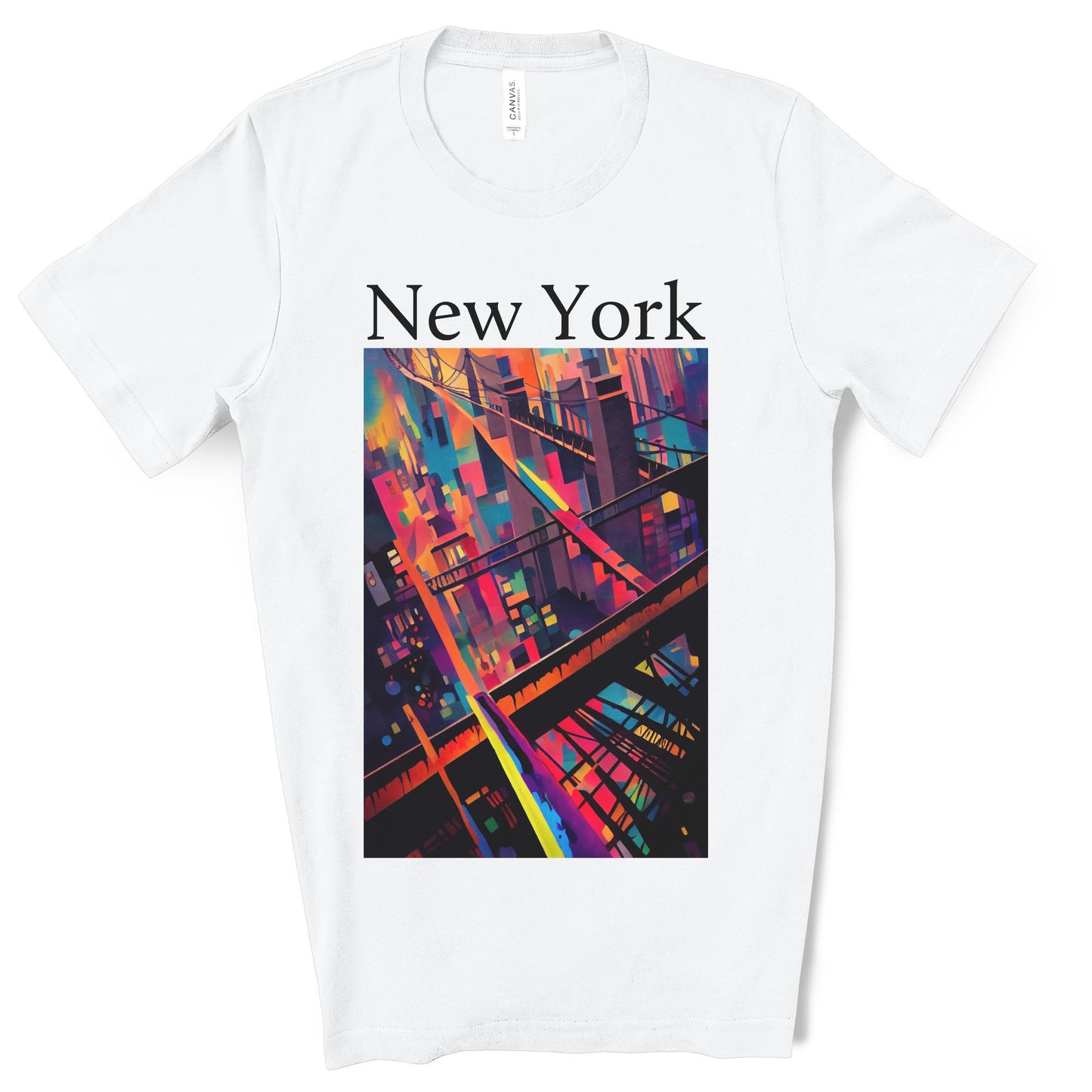 New York Historic Brooklyn Bridge In A Cubism Original Art. Unisex Jersey Short Sleeve Tee.