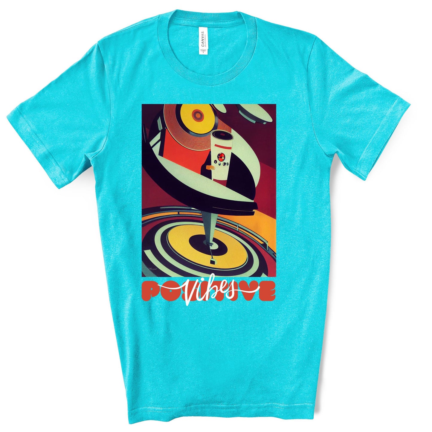 Positive Vibes - Retro Vinyl Music Records Original Art. Unisex Jersey Short Sleeve Tee.