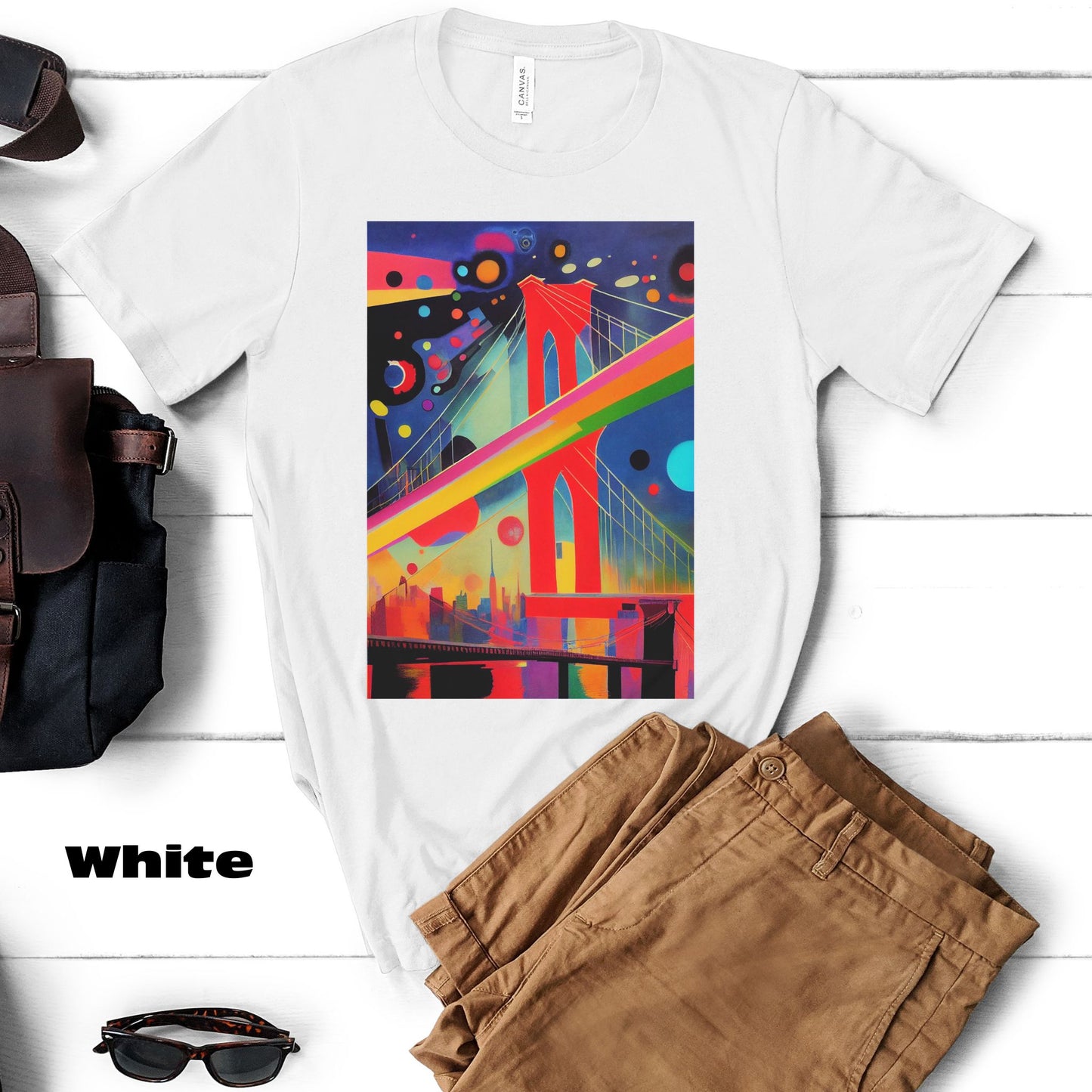 The Brooklyn Bridge, New York City. Cubism Original Art. Unisex Jersey Short Sleeve Tee.