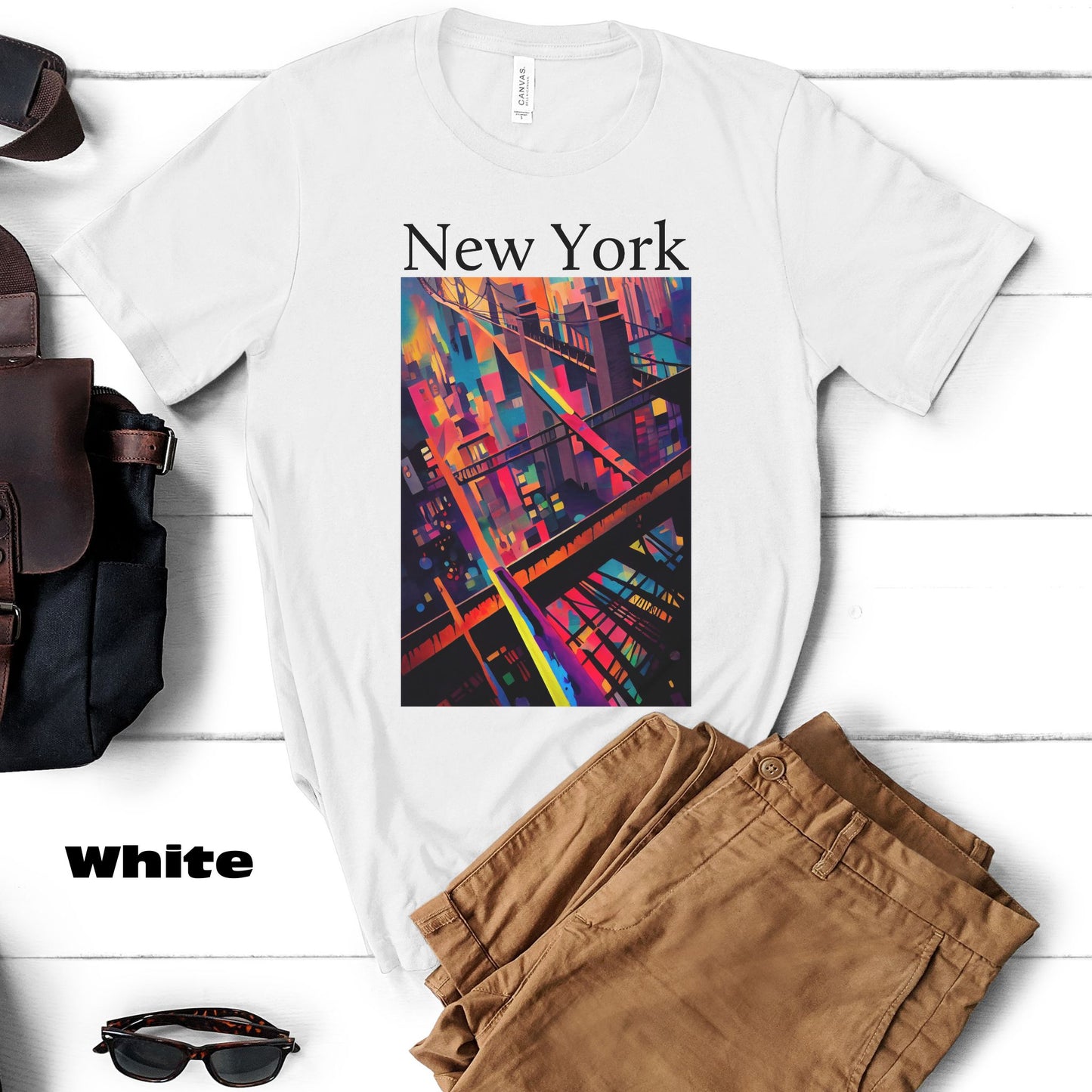 New York Historic Brooklyn Bridge In A Cubism Original Art. Unisex Jersey Short Sleeve Tee.
