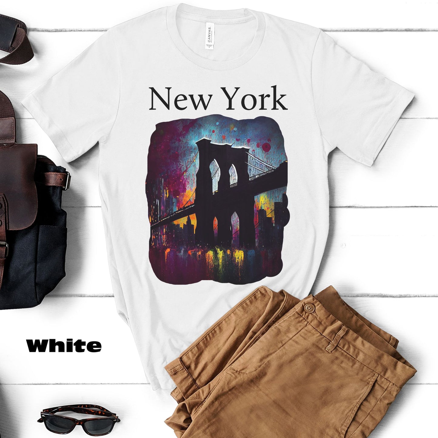 New York Iconic Brooklyn Bridge Original Art. Unisex Jersey Short Sleeve Tee.