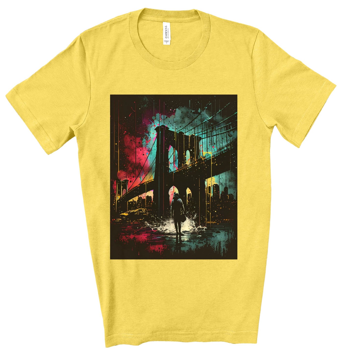 Night At The New York Historic Brooklyn Bridge. Original Art. Unisex Jersey Short Sleeve Tee.