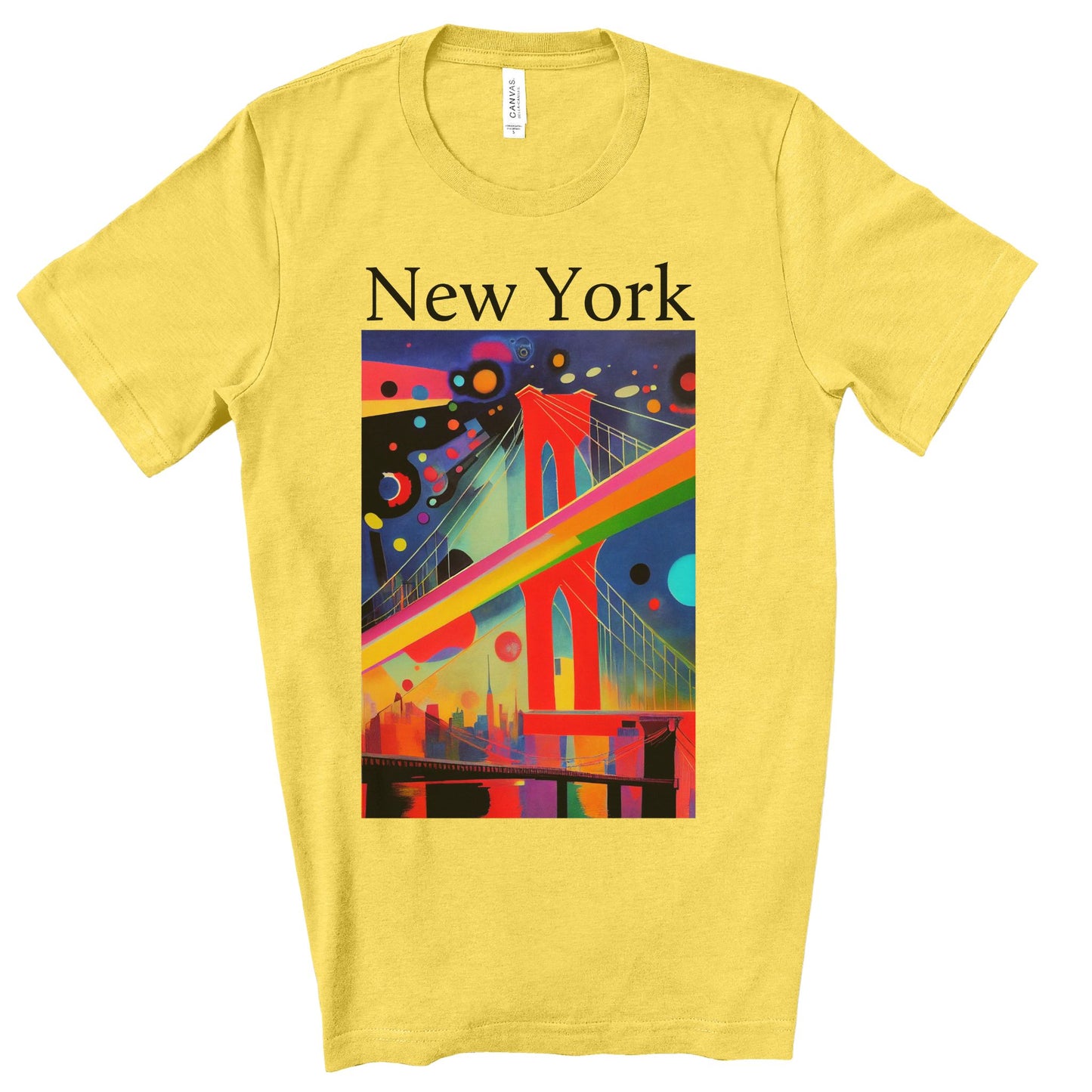 Colorful Night At The Brooklyn Bridge, New York City. Original Art. Unisex Jersey Short Sleeve Tee.