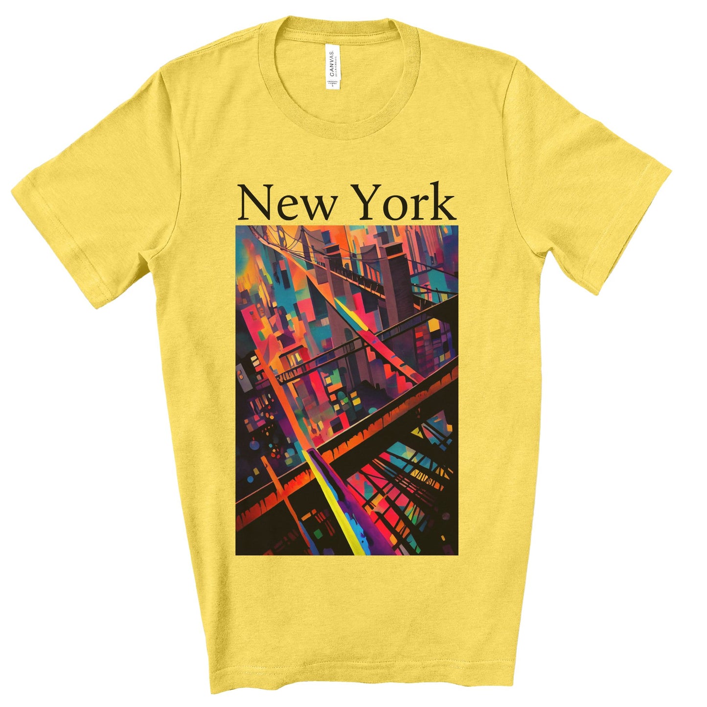 New York Historic Brooklyn Bridge In A Cubism Original Art. Unisex Jersey Short Sleeve Tee.