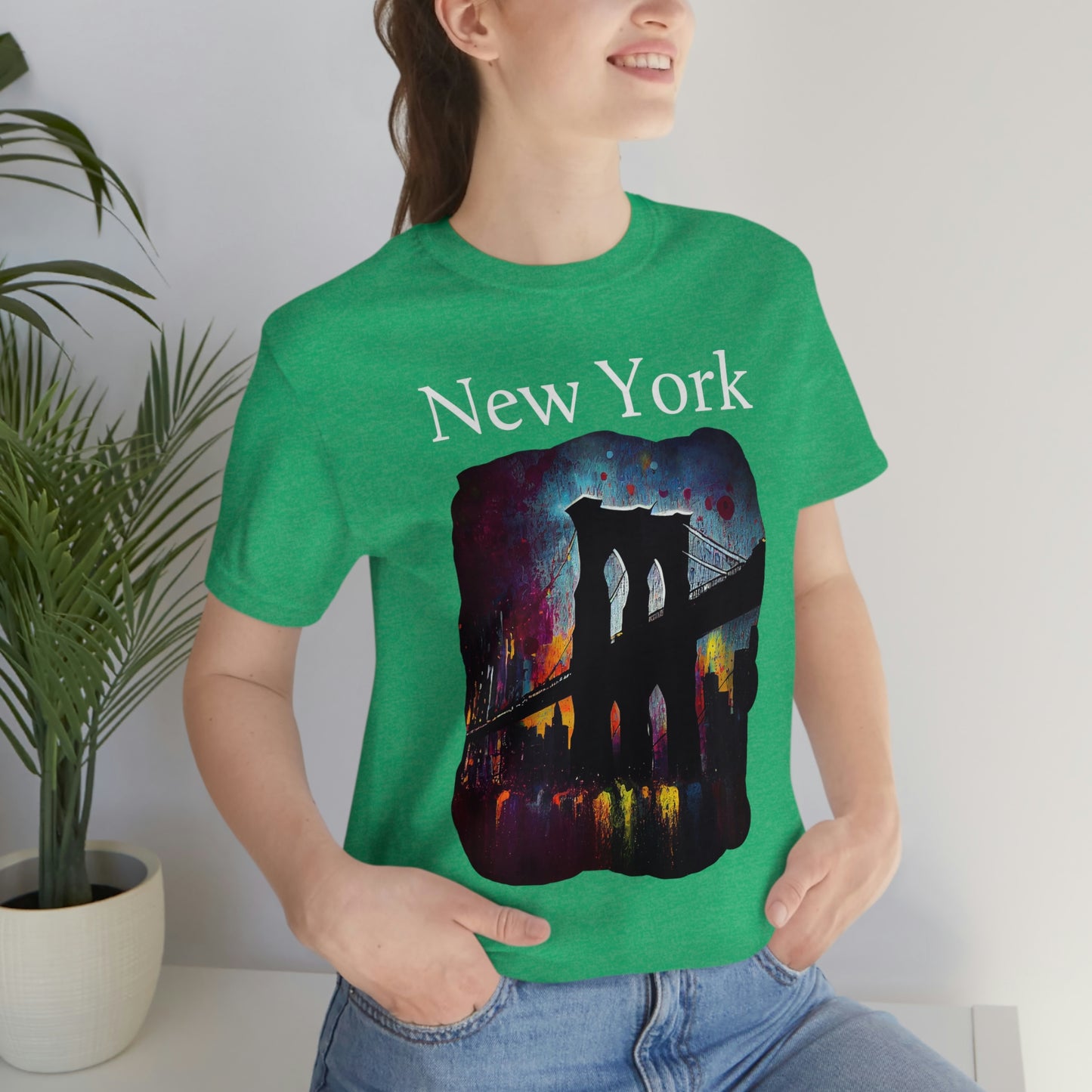 New York Iconic Brooklyn Bridge Original Art. Unisex Jersey Short Sleeve Tee.