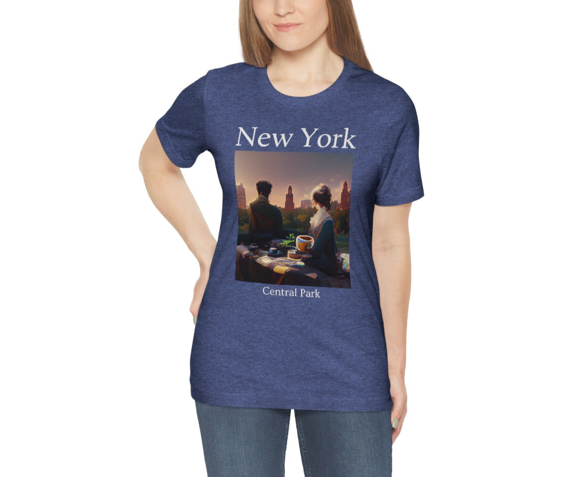 Coffee At Central Park In New York City - Original Art. Unisex Jersey Short Sleeve Tee.