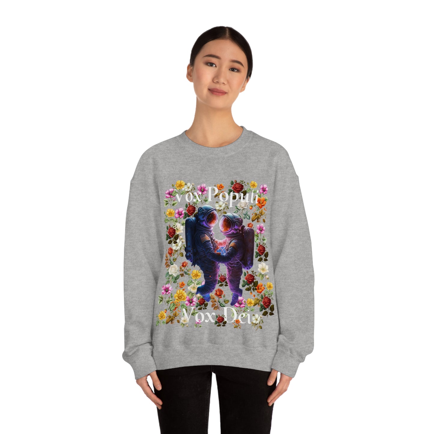 Flowers in Zero-G: A Cosmic Love Story. Original Art. Unisex Heavy Blend Crewneck Sweatshirt.