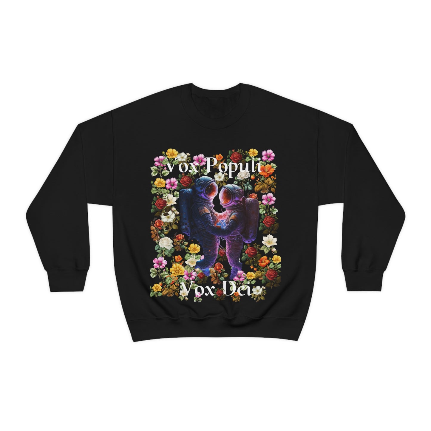 Flowers in Zero-G: A Cosmic Love Story. Original Art. Unisex Heavy Blend Crewneck Sweatshirt.