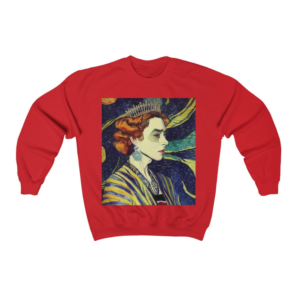 Queen Elizabeth II Portrait Inspired by Vincent van Gogh. Original Artwork. Unisex Heavy Blend™ Crewneck Sweatshirt.