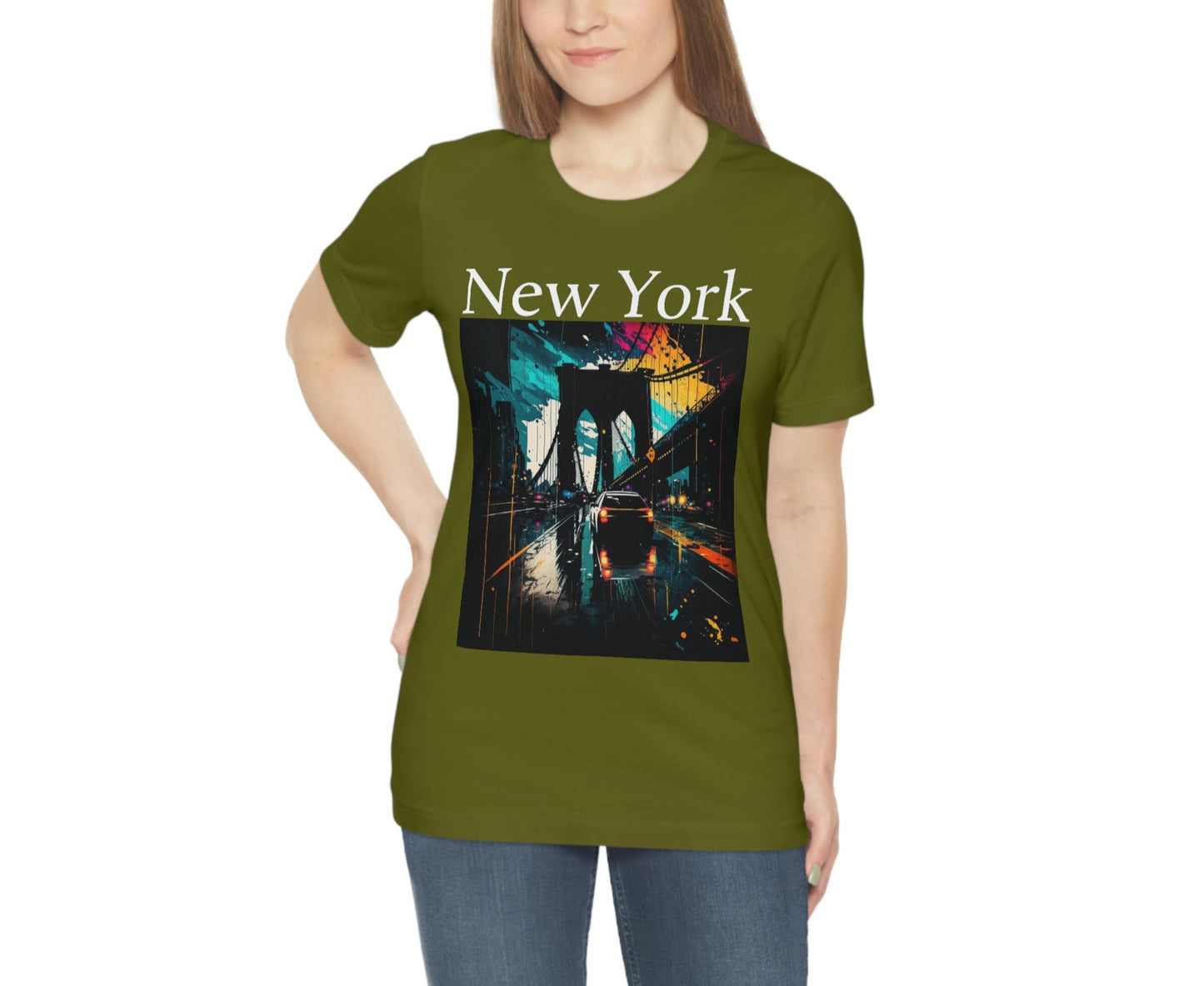 Rushing The Brooklyn Bridge, New York City. Unisex Jersey Short Sleeve Tee.