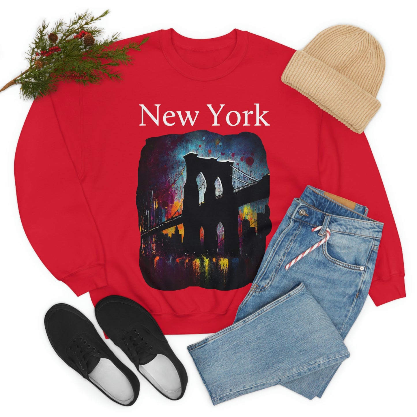 New York City Iconic Brooklyn Bridge Original Art. Unisex Heavy Blend Crewneck Sweatshirt.