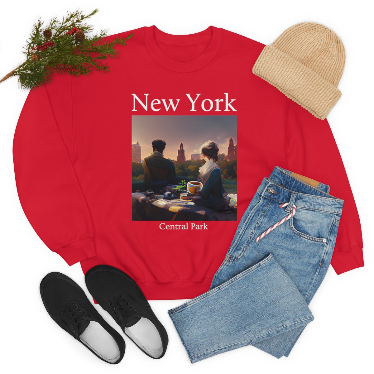 Coffee At Central Park In New York City - Original Art. Unisex Heavy Blend Crewneck Sweatshirt.