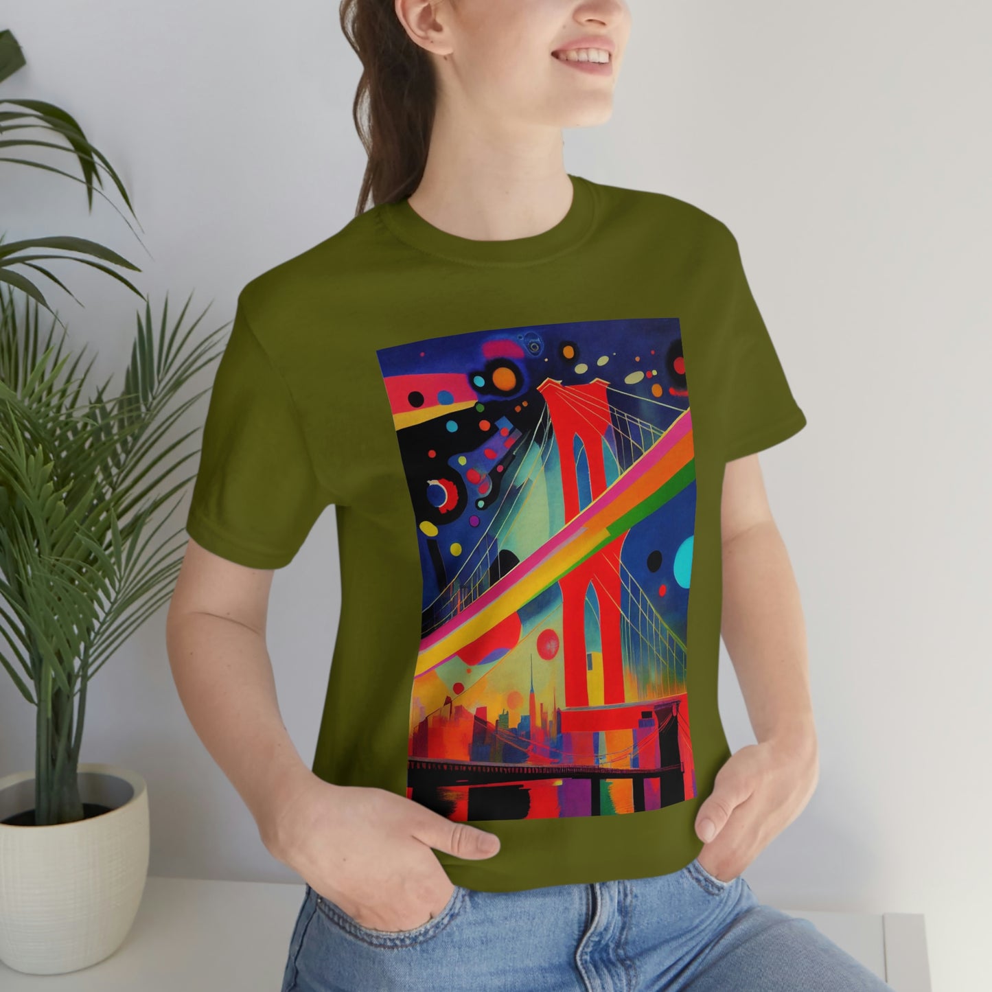 The Brooklyn Bridge, New York City. Cubism Original Art. Unisex Jersey Short Sleeve Tee.