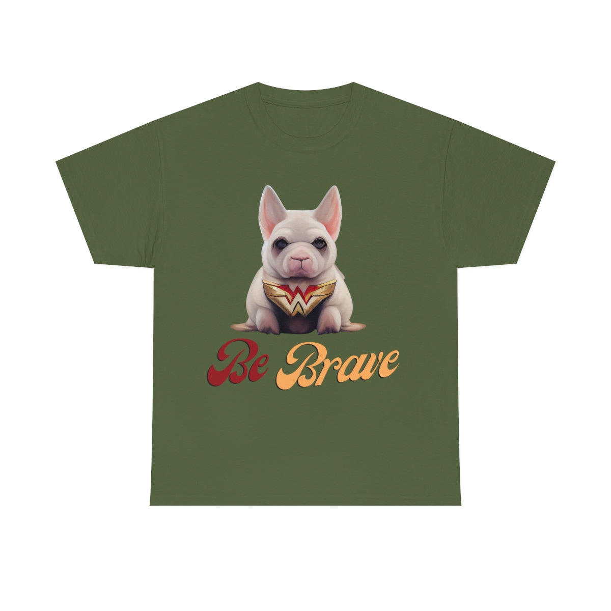 Superhero French Bulldog Calls For Bravery. Unisex Heavy Cotton Tee.