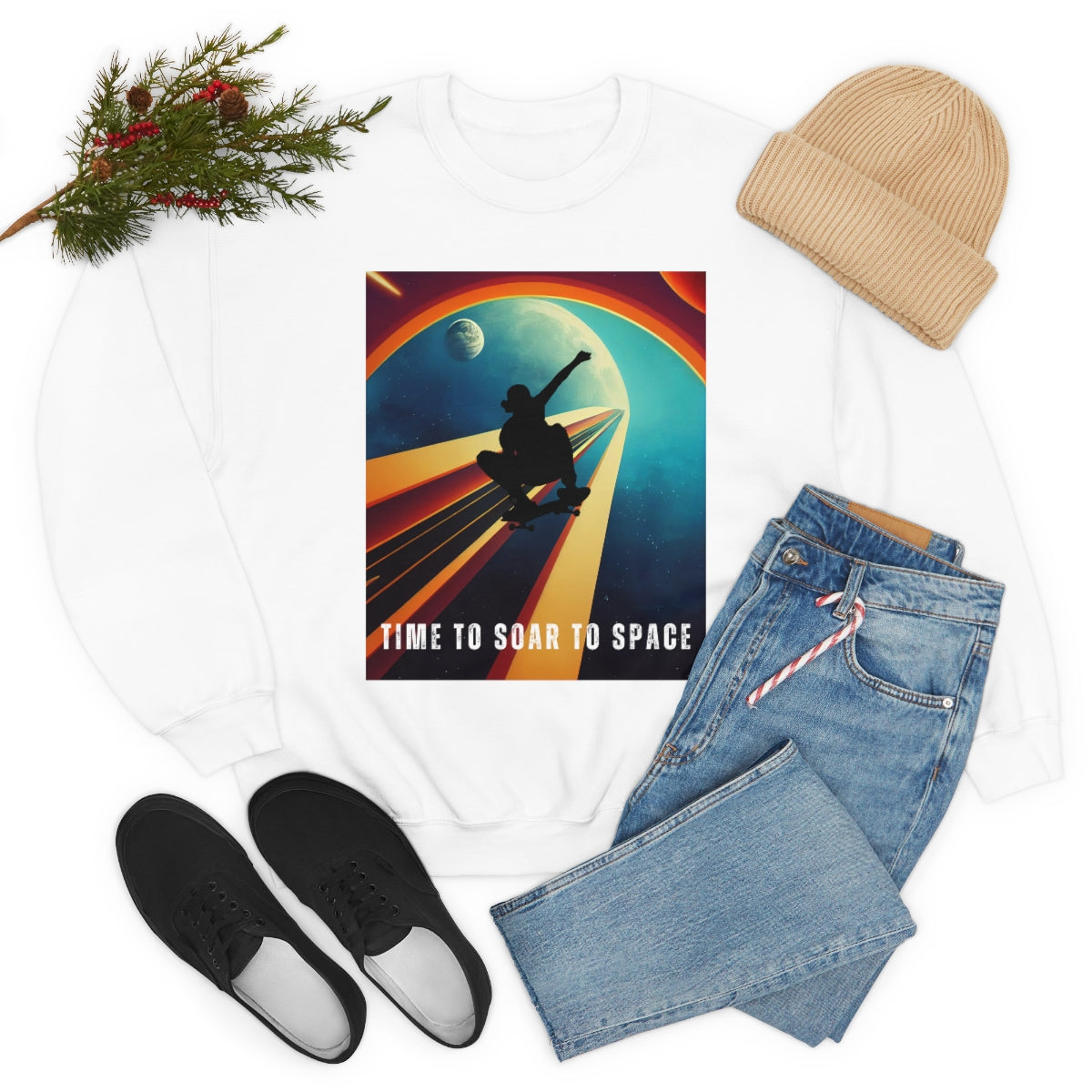 Time To Soar To Space - Skateboard Retro Design And Original Art. Unisex Heavy Blend Crewneck Sweatshirt.