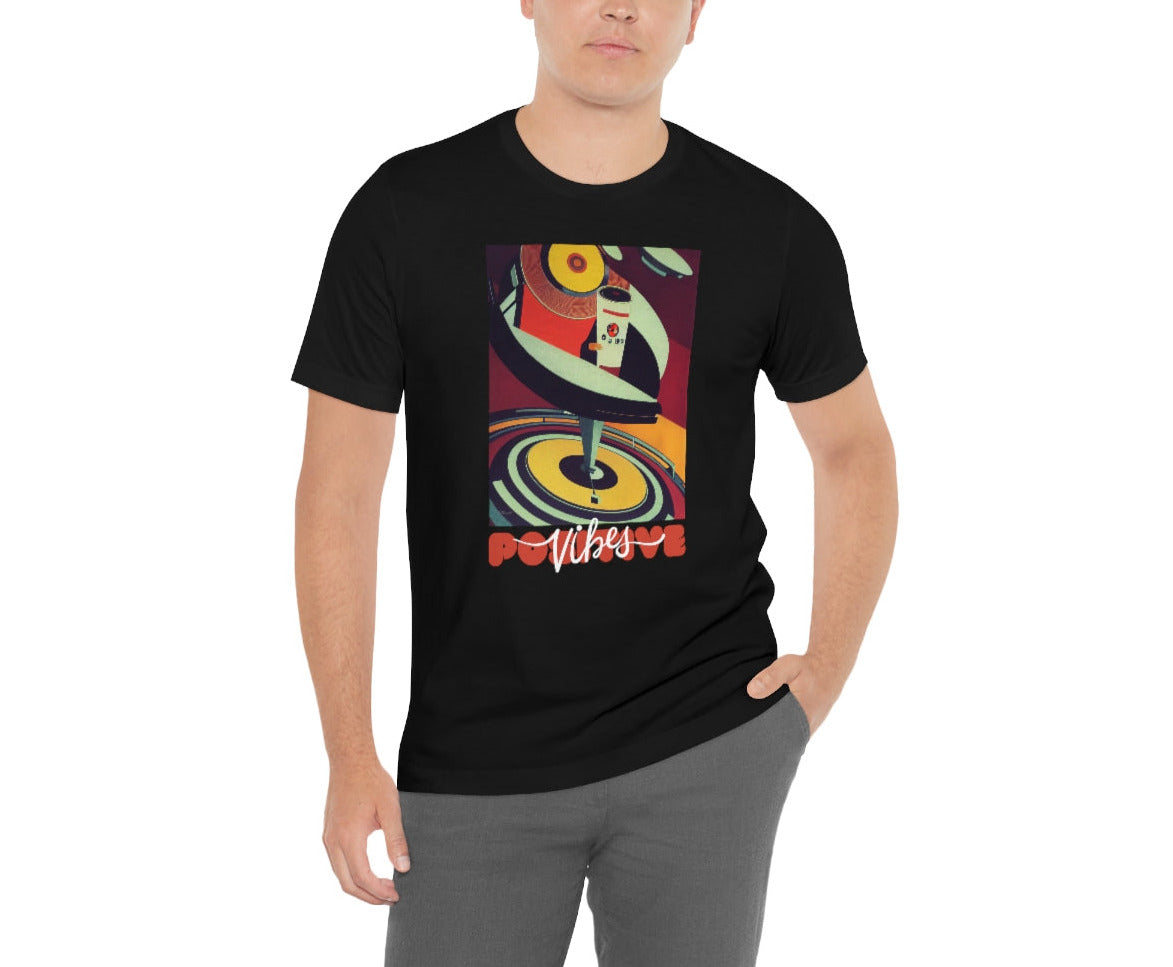 Positive Vibes - Retro Vinyl Music Records Original Art. Unisex Jersey Short Sleeve Tee.
