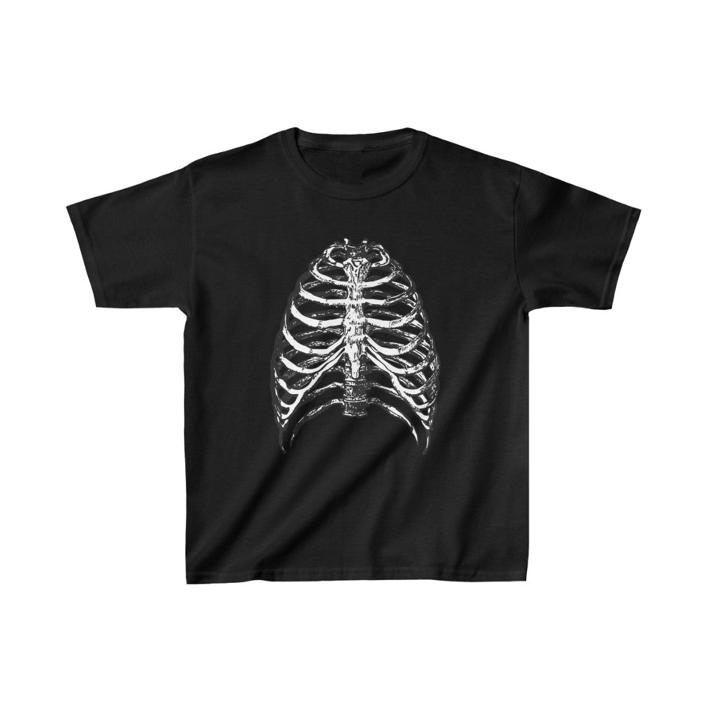 Skeleton Shirt. Halloween Easy Costume on Rib Cage. Unisex Heavy Cotton Tee. Kids Heavy Cotton™ Tee.
