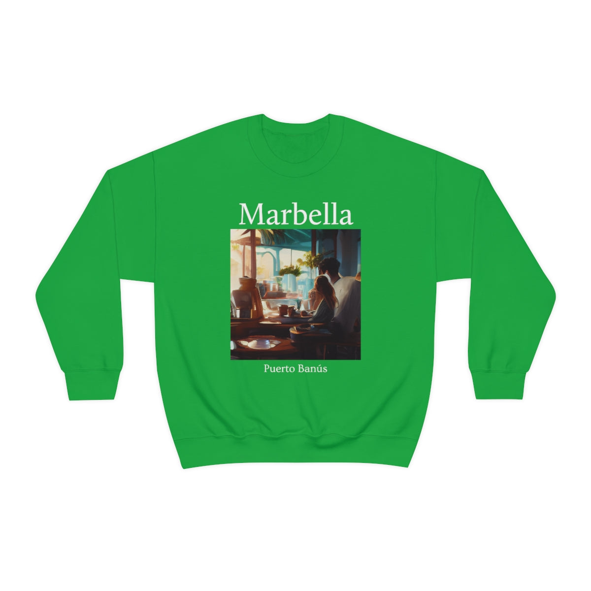Coffee At Puerto Banús In Marbella Spain - Original Art. Unisex Heavy Blend Crewneck Sweatshirt.