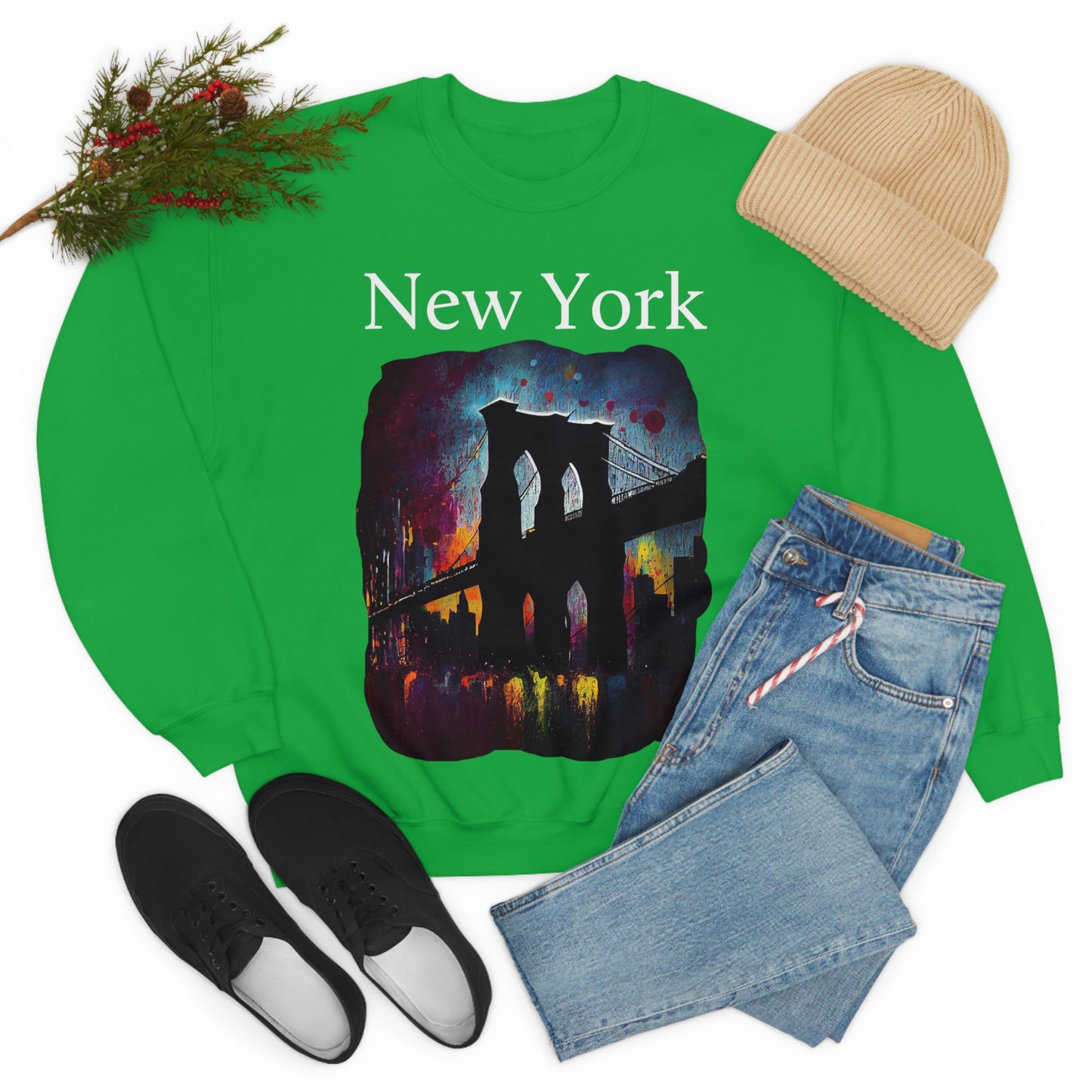 New York City Iconic Brooklyn Bridge Original Art. Unisex Heavy Blend Crewneck Sweatshirt.