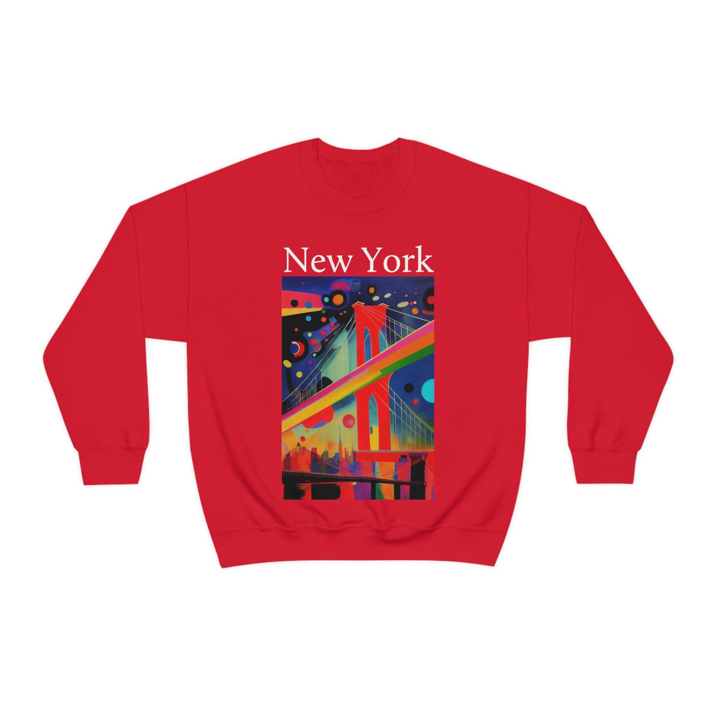 Colorful Night at The Brooklyn Bridge, New York City. Original Art. Unisex Heavy Blend Crewneck Sweatshirt.
