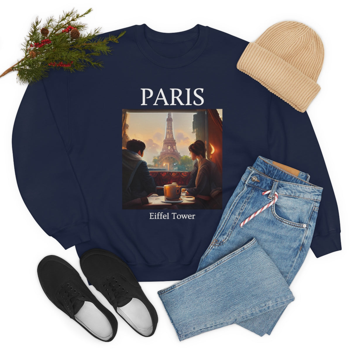 Coffee At Eiffel Tower In Paris - Original Art. Unisex Heavy Blend Crewneck Sweatshirt.