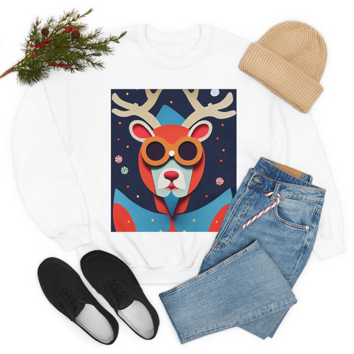 Explorer Reindeer Original Art. Unisex Heavy Blend Crewneck Sweatshirt.