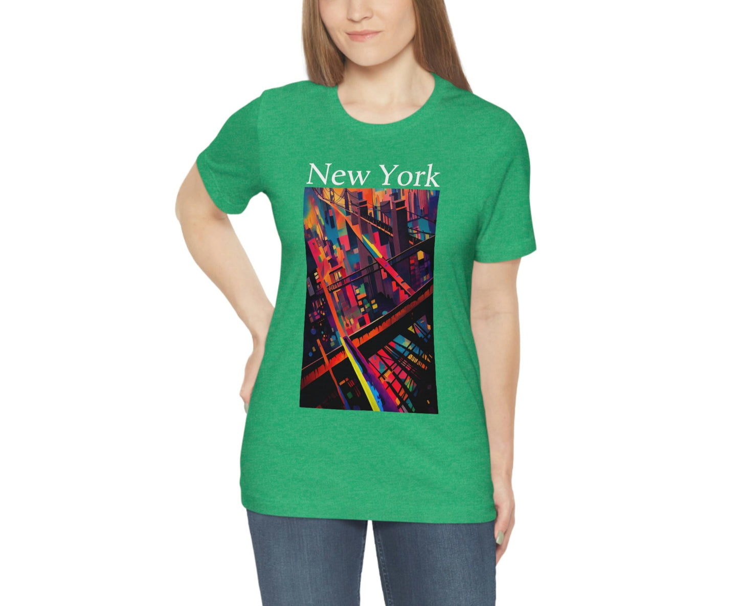 New York Historic Brooklyn Bridge In A Cubism Original Art. Unisex Jersey Short Sleeve Tee.