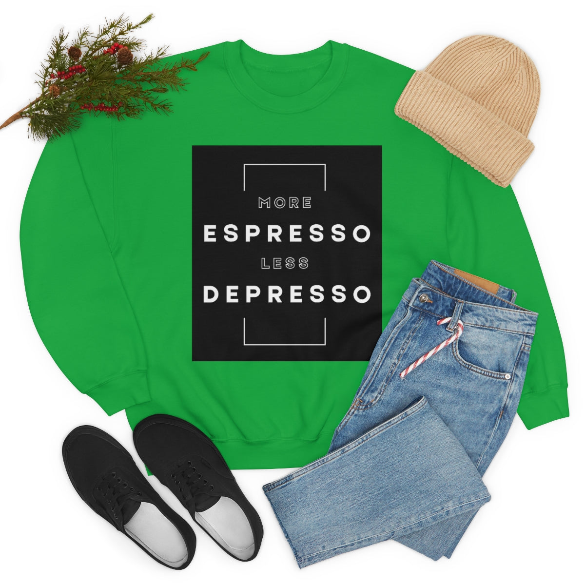 More Espresso Less Depresso. Unisex Heavy Blend Crewneck Sweatshirt.
