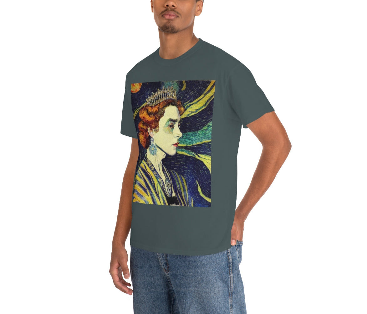 Queen Elizabeth II Portrait Inspired by Vincent van Gogh. Original Artwork. Unisex Heavy Cotton Tee.