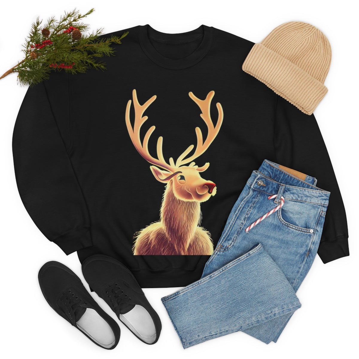 Reindeer Christmas Original Art. Unisex Heavy Blend Crewneck Sweatshirt.