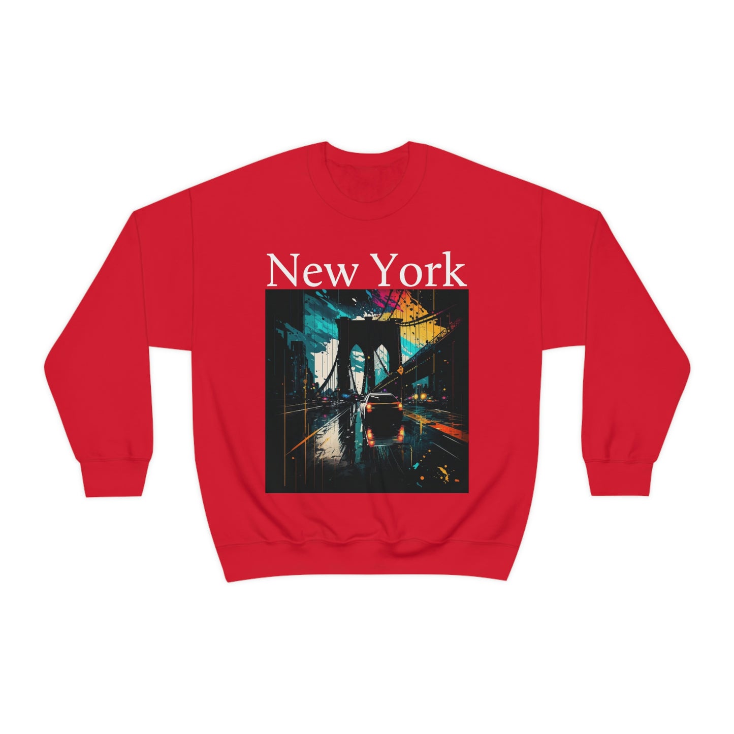 Rushing The Brooklyn Bridge In New York City. Original Art. Unisex Heavy Blend Crewneck Sweatshirt.