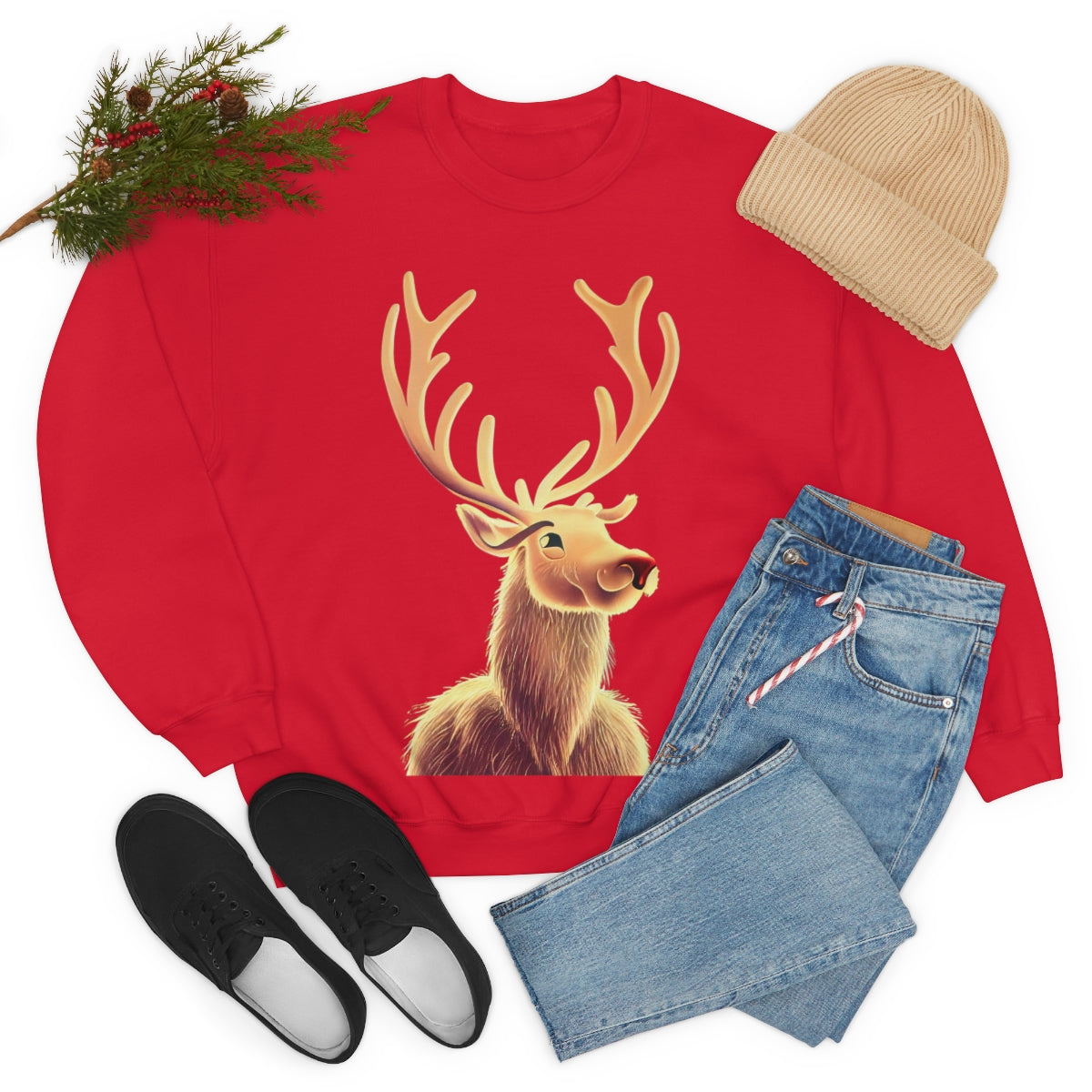 Reindeer Christmas Original Art. Unisex Heavy Blend Crewneck Sweatshirt.