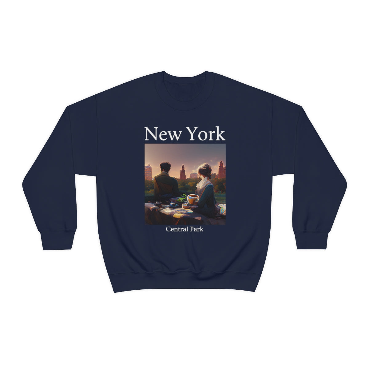Coffee At Central Park In New York City - Original Art. Unisex Heavy Blend Crewneck Sweatshirt.