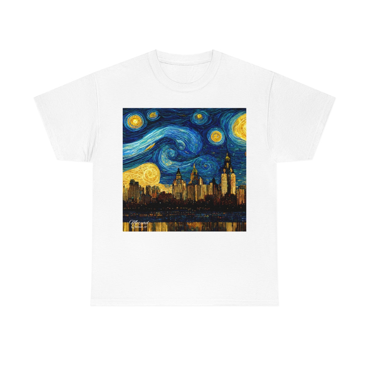 New York City and the Hudson River. Original Art. Unisex Heavy Cotton Tee.