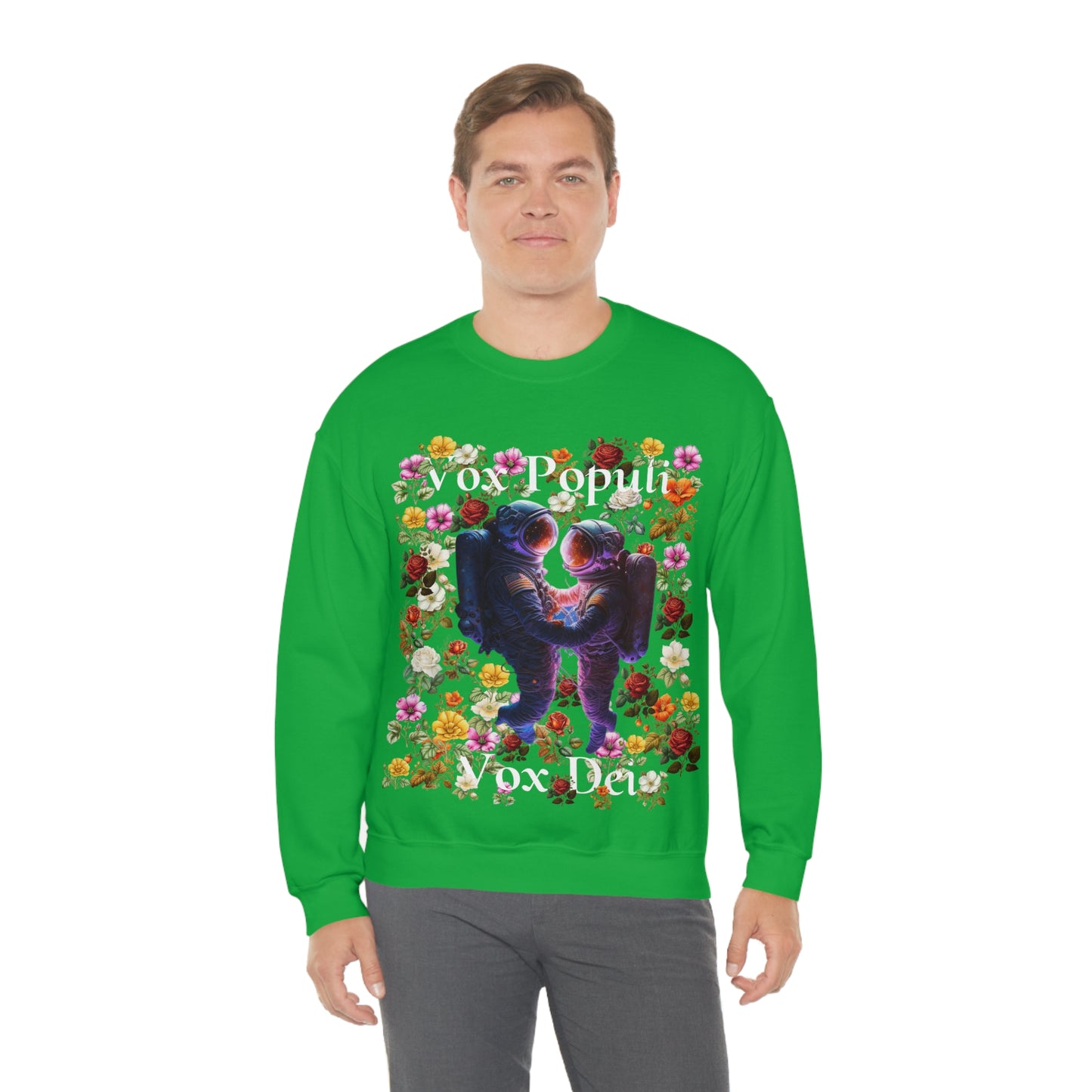 Flowers in Zero-G: A Cosmic Love Story. Original Art. Unisex Heavy Blend Crewneck Sweatshirt.