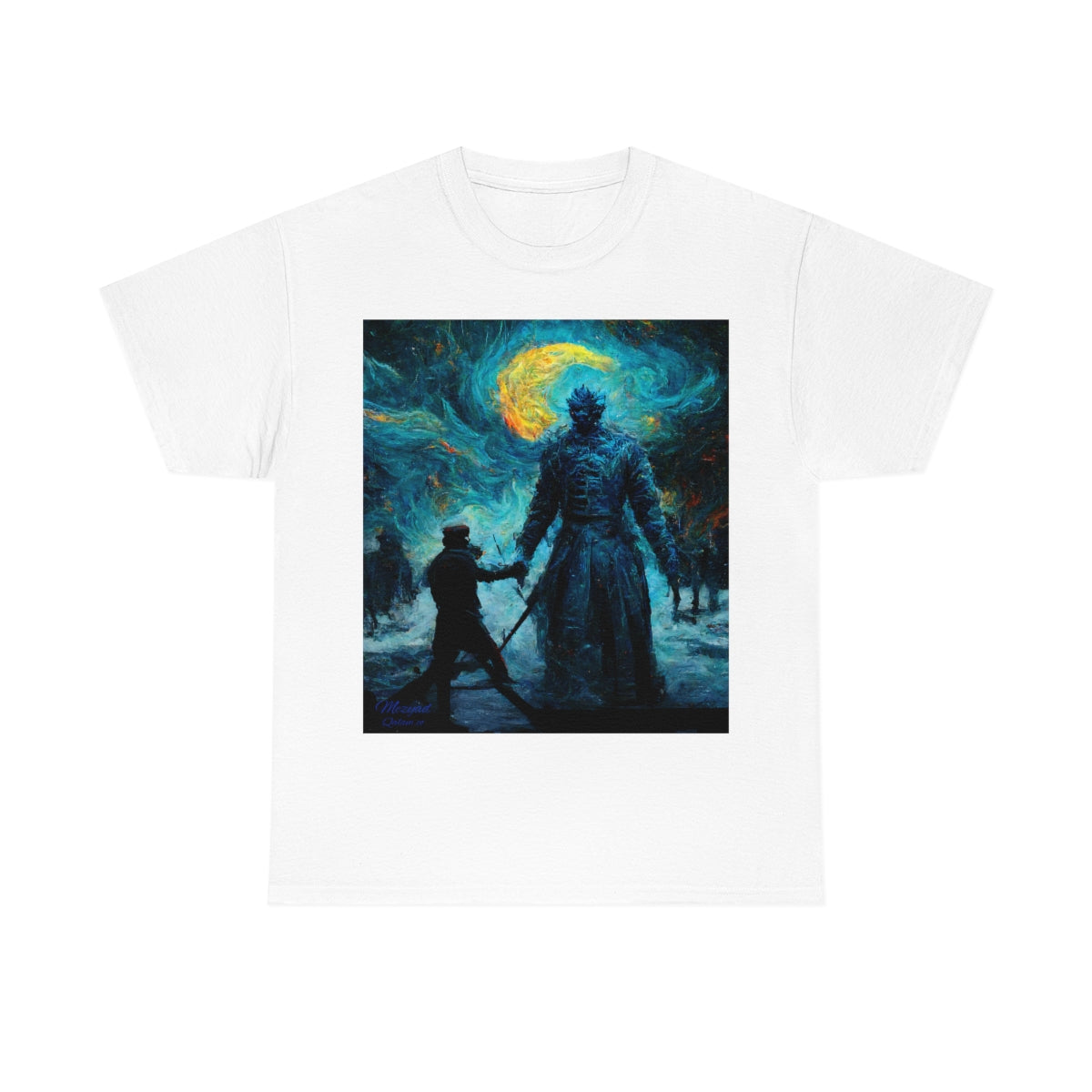 Starry Night Van Gogh Reimagining the Night King Final Battle. Original Art. Unisex Heavy Cotton Tee.