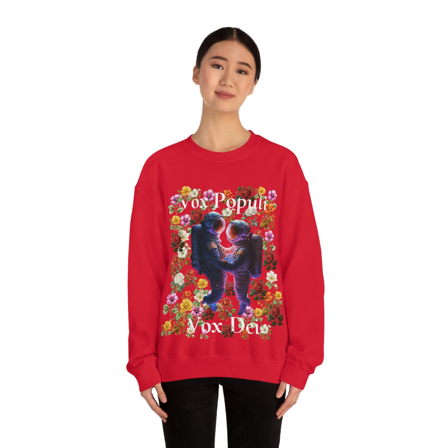 Flowers in Zero-G: A Cosmic Love Story. Original Art. Unisex Heavy Blend Crewneck Sweatshirt.