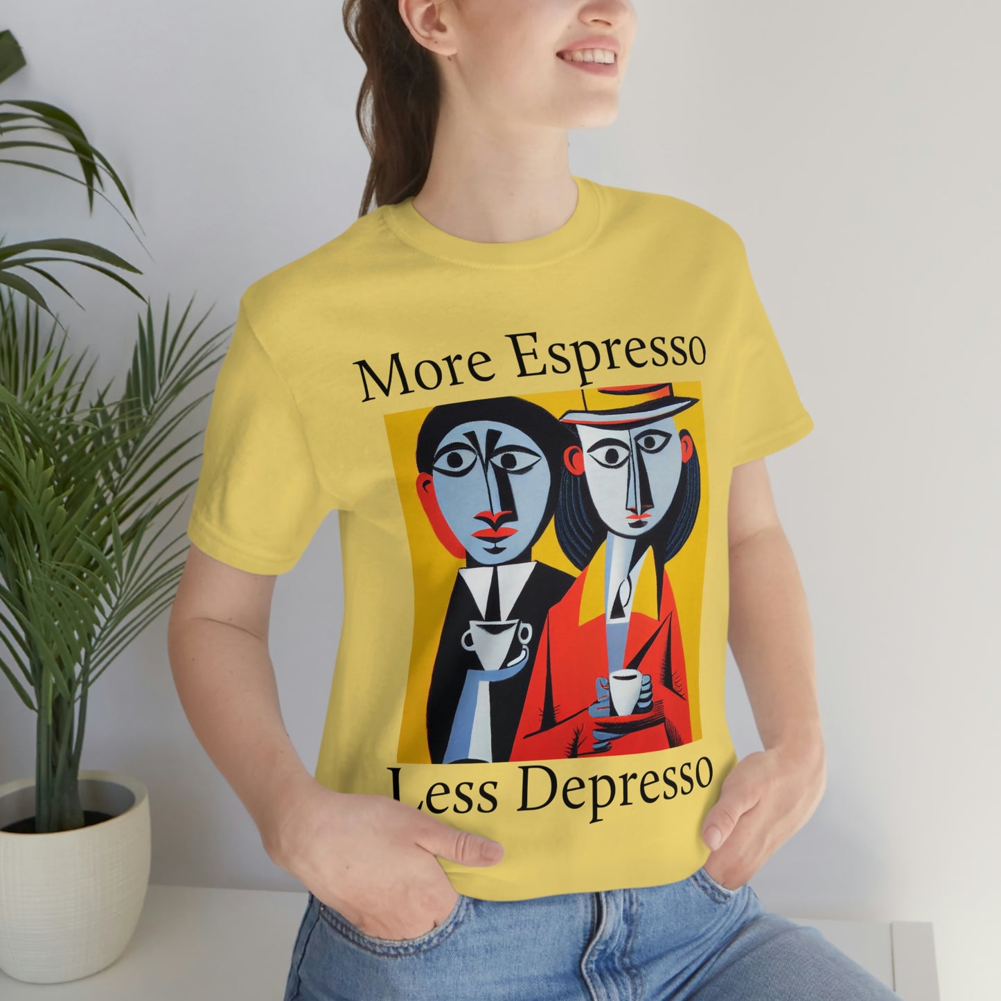 A Cup Of Coffee Can Solve Anything. Original Art. Unisex Jersey Short Sleeve Tee.