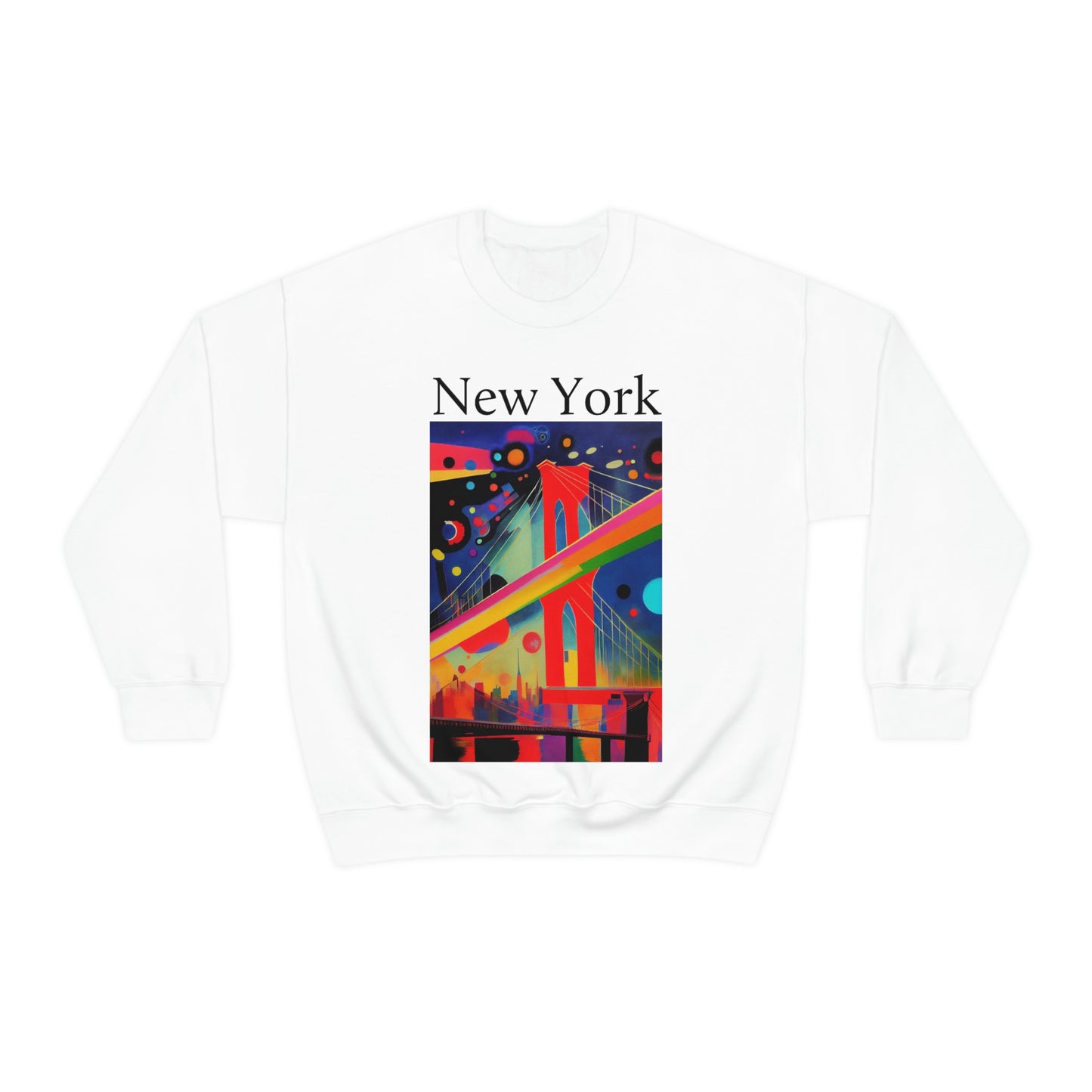 Colorful Night at The Brooklyn Bridge, New York City. Original Art. Unisex Heavy Blend Crewneck Sweatshirt.