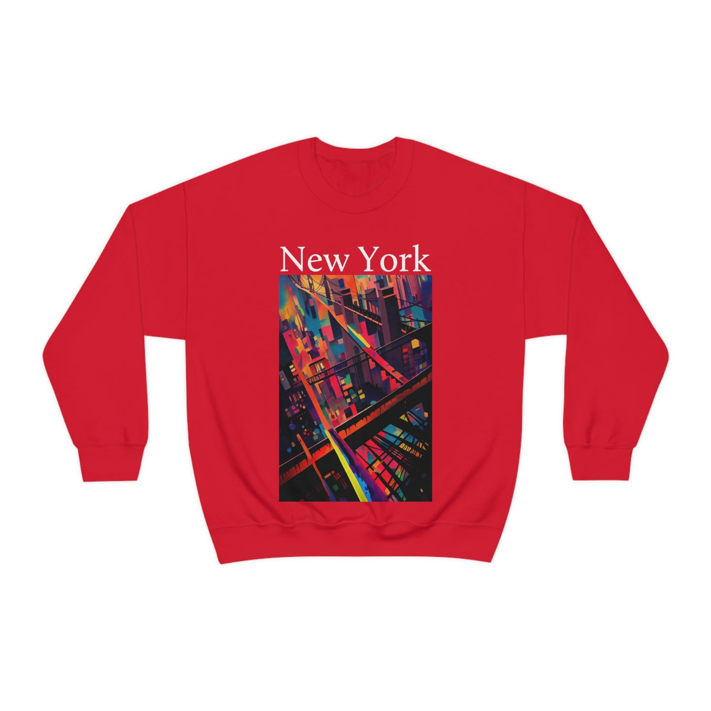 New York Historic Brooklyn Bridge In A Cubism Original Art. Unisex Heavy Blend Crewneck Sweatshirt.
