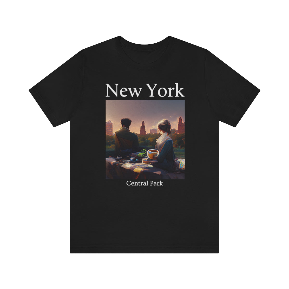 Coffee At Central Park In New York City - Original Art. Unisex Jersey Short Sleeve Tee.