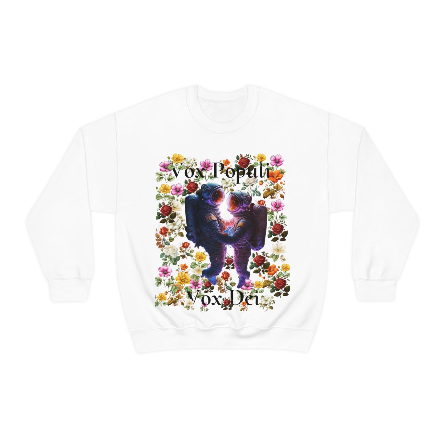 Flowers in Zero-G: A Cosmic Love Story. Original Art. Unisex Heavy Blend Crewneck Sweatshirt.