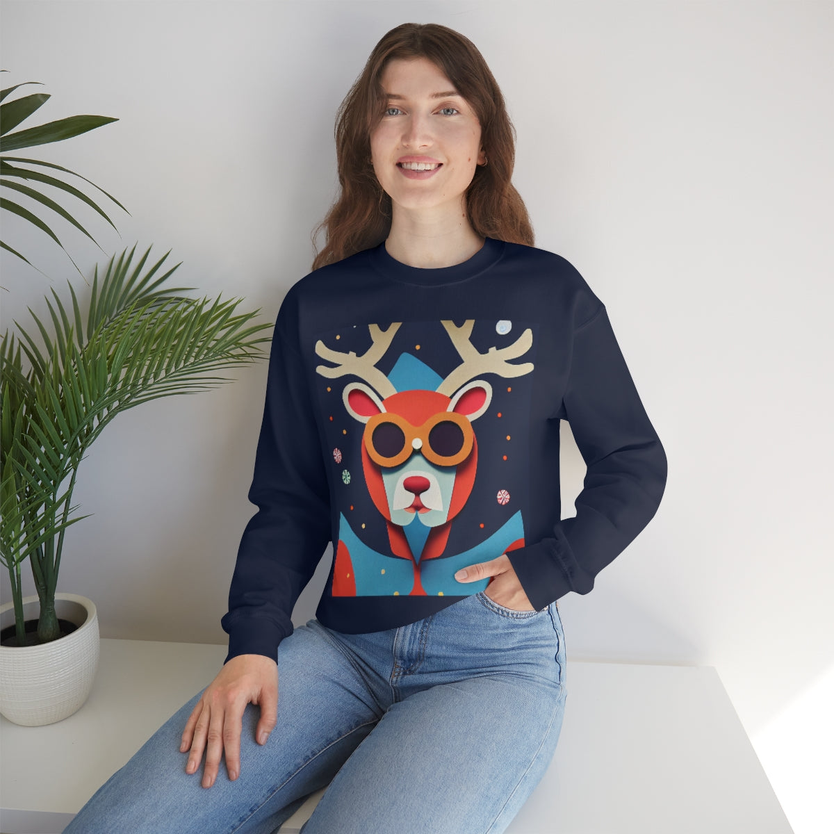 Explorer Reindeer Original Art. Unisex Heavy Blend Crewneck Sweatshirt.