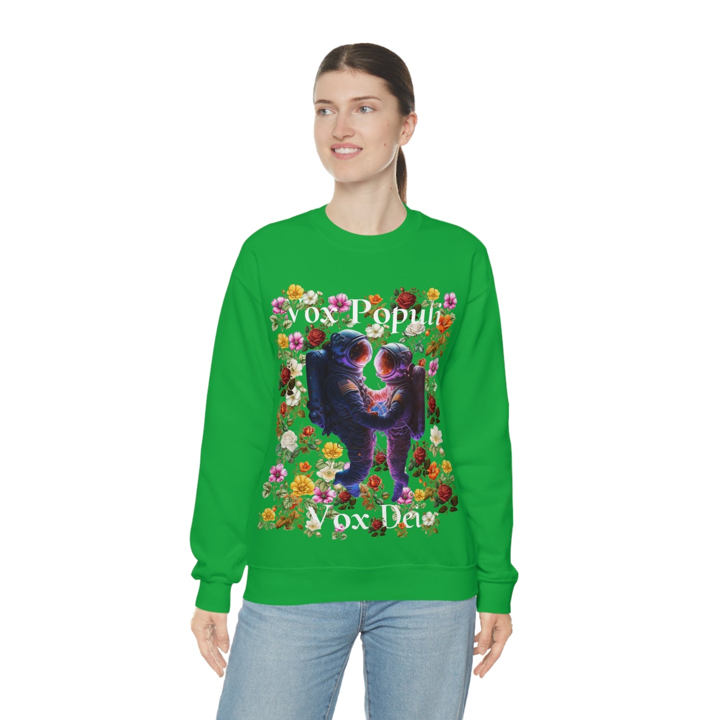 Flowers in Zero-G: A Cosmic Love Story. Original Art. Unisex Heavy Blend Crewneck Sweatshirt.