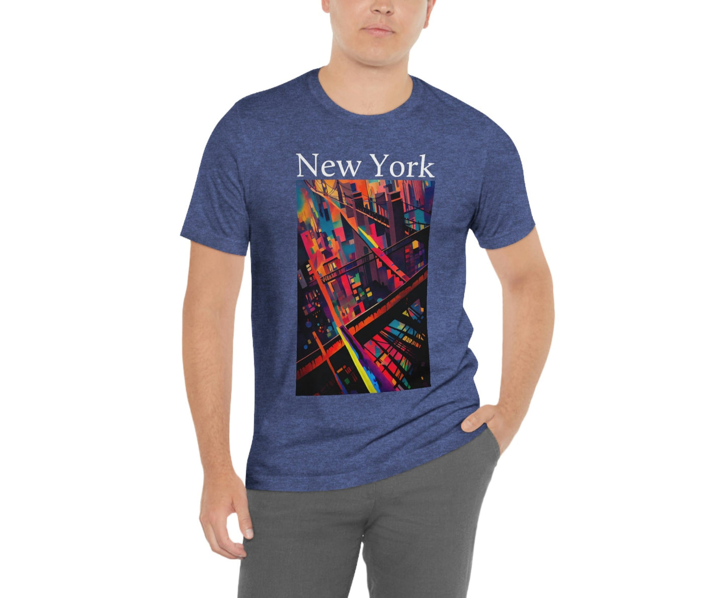New York Historic Brooklyn Bridge In A Cubism Original Art. Unisex Jersey Short Sleeve Tee.